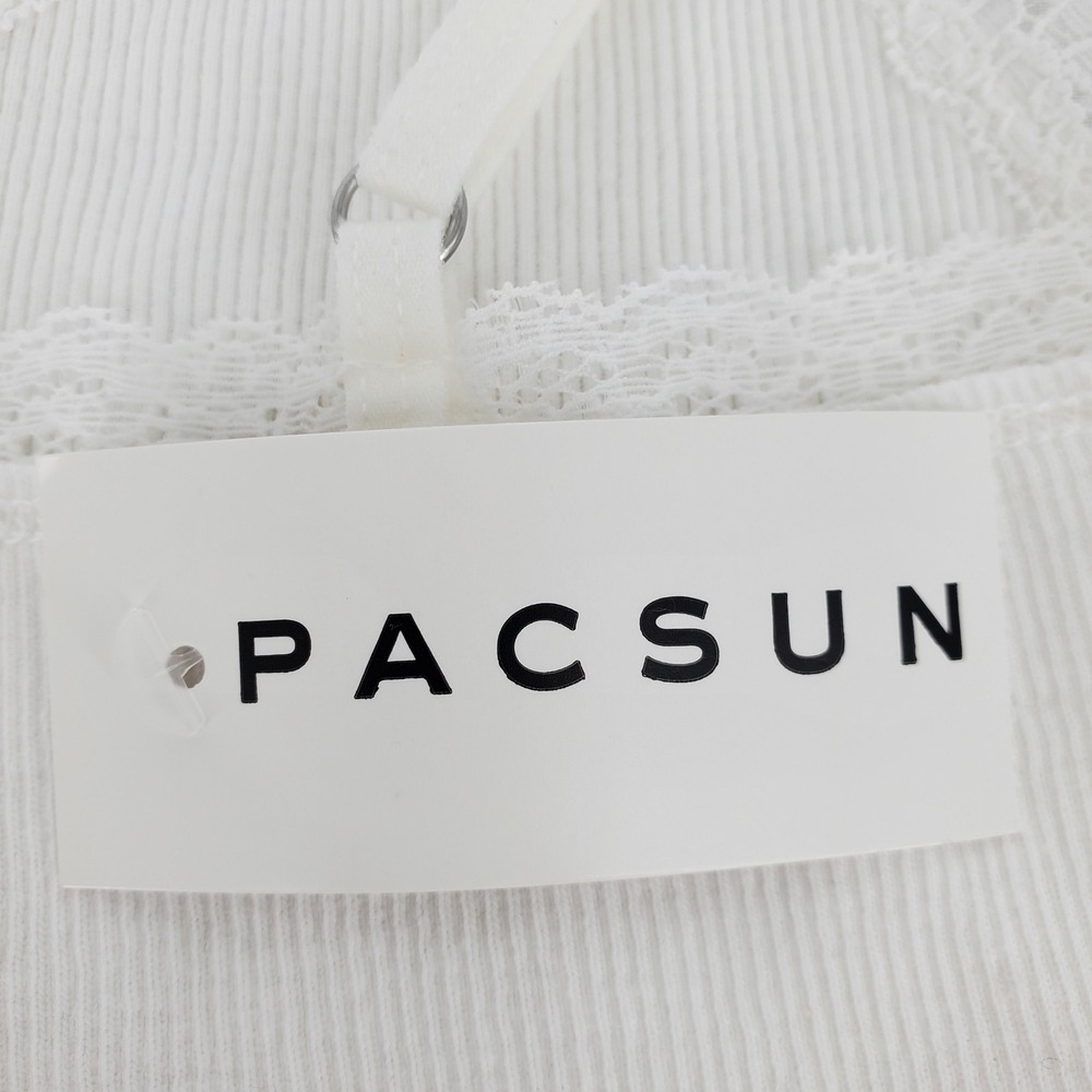 John Galt PacSun Womens One Size White Ribbed Lace Trim Cropped Cami Tank Top - Picture 10 of 10